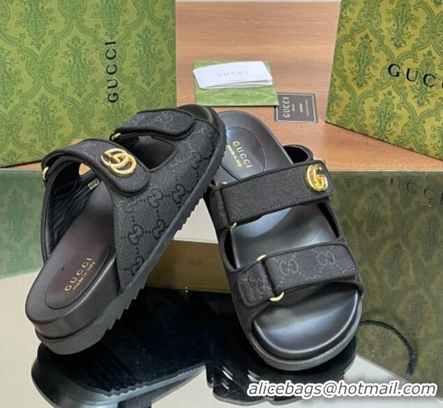 Best Price Gucci GG Canvas Flat Slides Sandal with Strap Black 05032