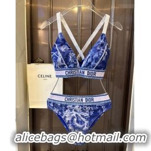 ​Ladies Cheap Dior Fluorescent Swimwear D0618 Blue 2024