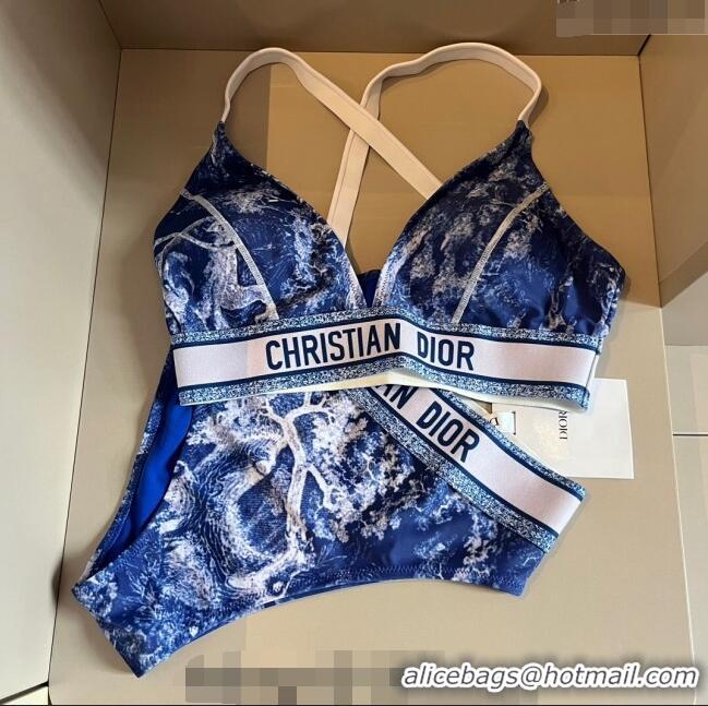 ​Ladies Cheap Dior Fluorescent Swimwear D0618 Blue 2024