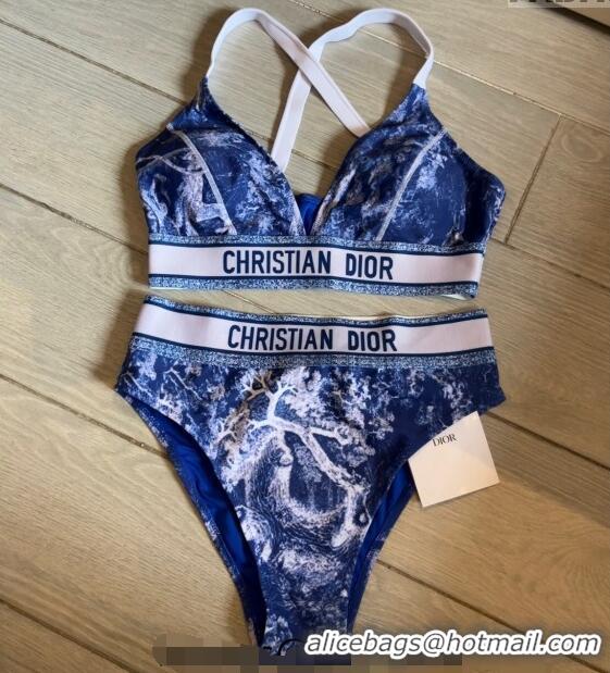 ​Ladies Cheap Dior Fluorescent Swimwear D0618 Blue 2024