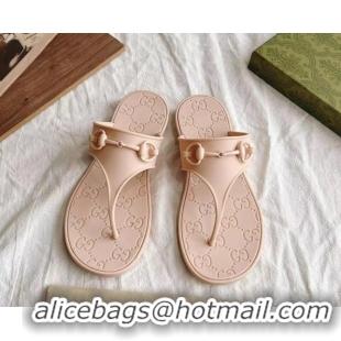 Top Grade Gucci Rubber Flat Thong Slide Sandals with Horsebit Nude Pink 05046