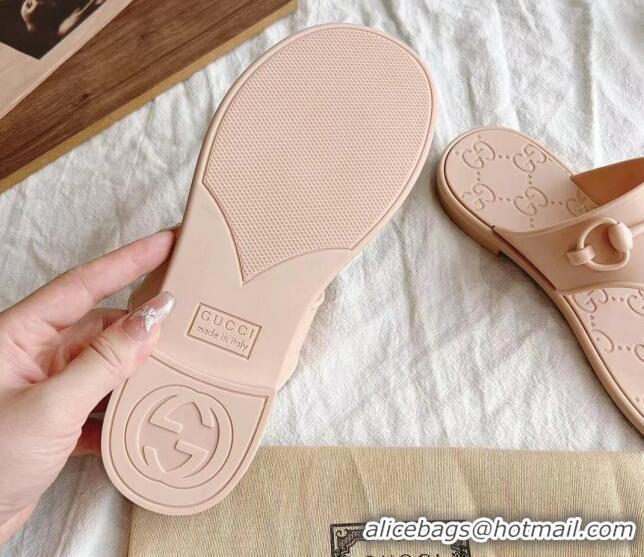 Top Grade Gucci Rubber Flat Thong Slide Sandals with Horsebit Nude Pink 05046