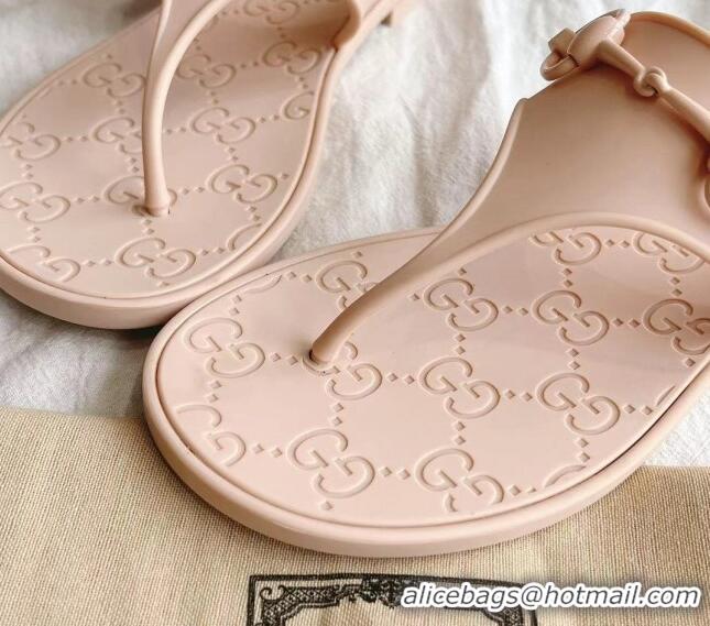 Top Grade Gucci Rubber Flat Thong Slide Sandals with Horsebit Nude Pink 05046