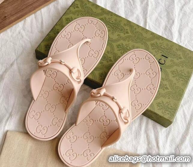 Top Grade Gucci Rubber Flat Thong Slide Sandals with Horsebit Nude Pink 05046