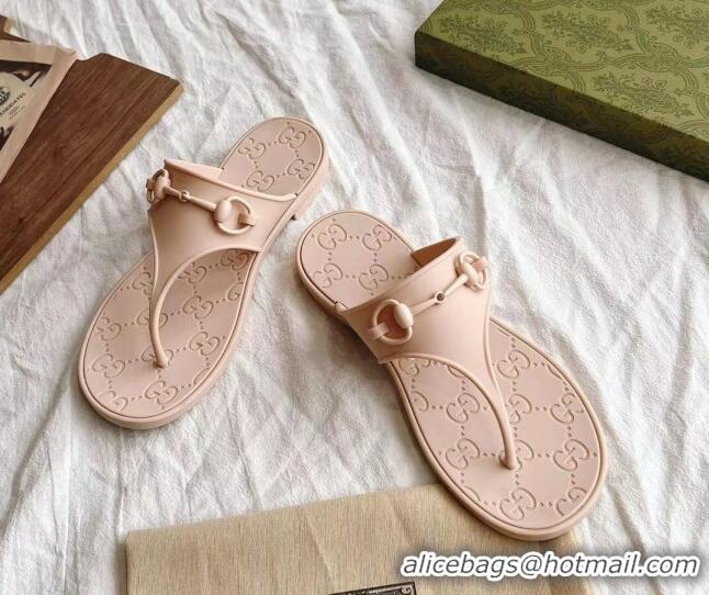 Top Grade Gucci Rubber Flat Thong Slide Sandals with Horsebit Nude Pink 05046