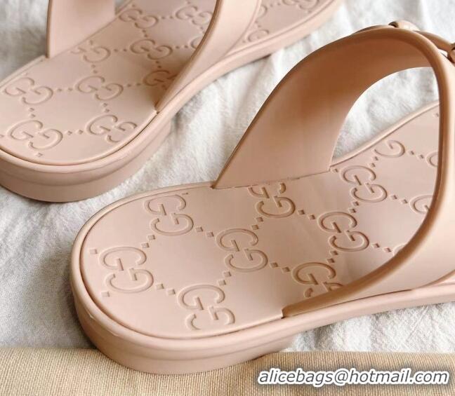 Top Grade Gucci Rubber Flat Thong Slide Sandals with Horsebit Nude Pink 05046