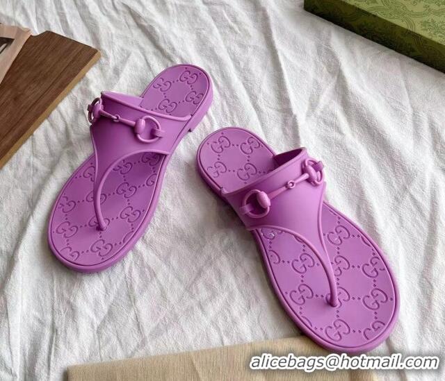 Stylish Gucci Rubber Flat Thong Slide Sandals with Horsebit Purple 05047