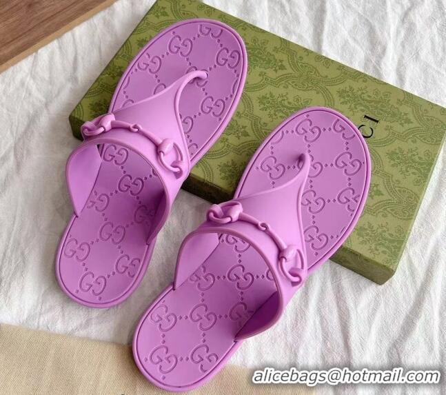 Stylish Gucci Rubber Flat Thong Slide Sandals with Horsebit Purple 05047