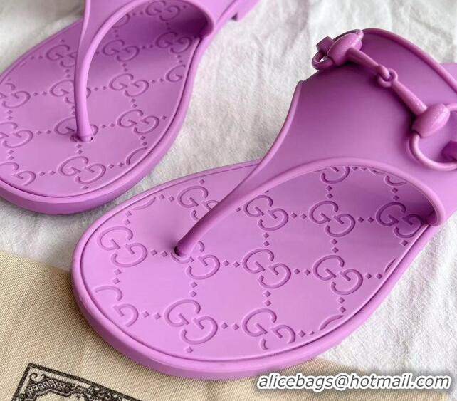 Stylish Gucci Rubber Flat Thong Slide Sandals with Horsebit Purple 05047