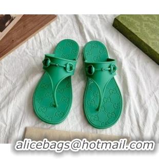 Low Price Gucci Rubber Flat Thong Slide Sandals with Horsebit Green 605048