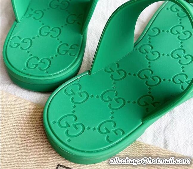 Low Price Gucci Rubber Flat Thong Slide Sandals with Horsebit Green 605048