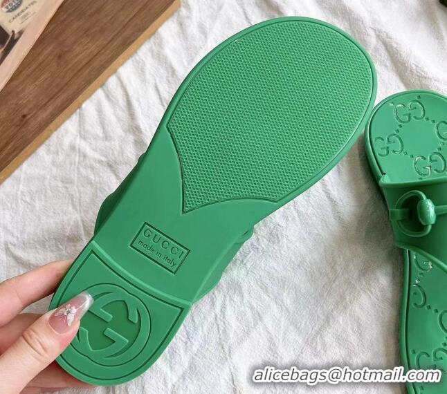 Low Price Gucci Rubber Flat Thong Slide Sandals with Horsebit Green 605048