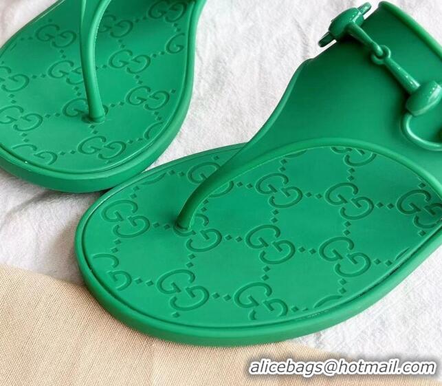 Low Price Gucci Rubber Flat Thong Slide Sandals with Horsebit Green 605048