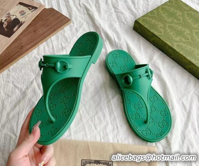 Low Price Gucci Rubber Flat Thong Slide Sandals with Horsebit Green 605048