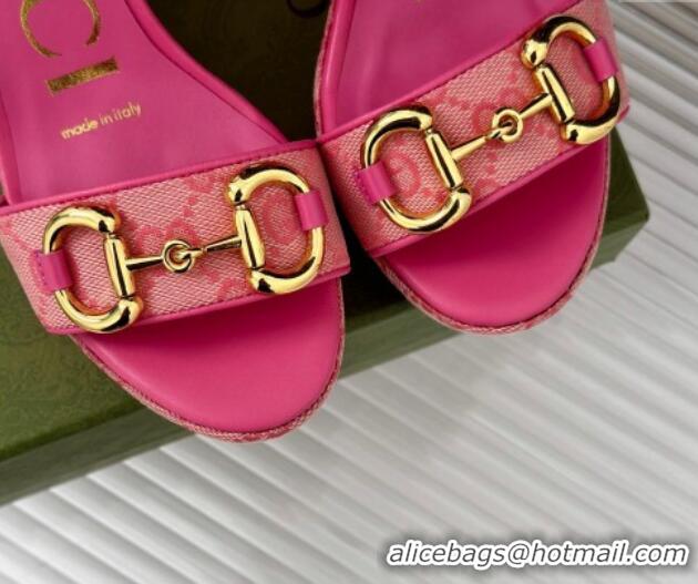 Duplicate Gucci GG Canvas Wedge Sandals 12cm with Horsebit Pink 05050