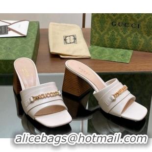 Good Quality Gucci Signoria Heel Slide Sandals 7.5cm with Chain White 05056