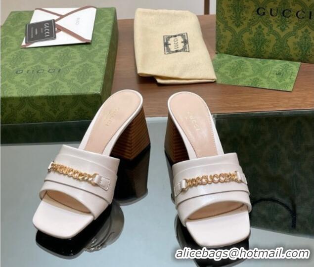 Good Quality Gucci Signoria Heel Slide Sandals 7.5cm with Chain White 05056