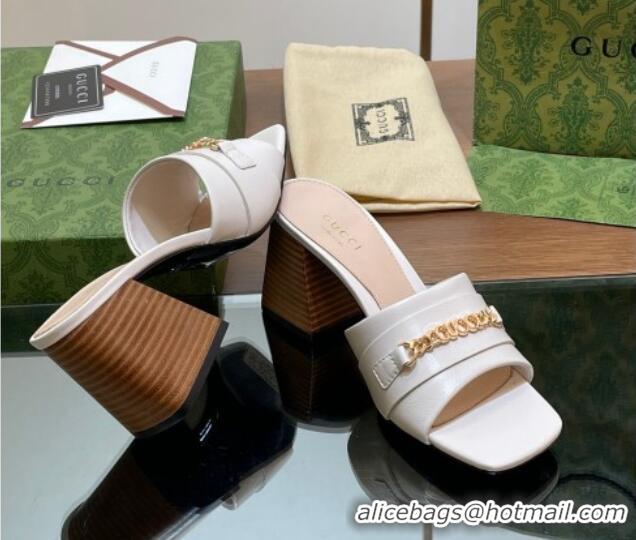 Good Quality Gucci Signoria Heel Slide Sandals 7.5cm with Chain White 05056