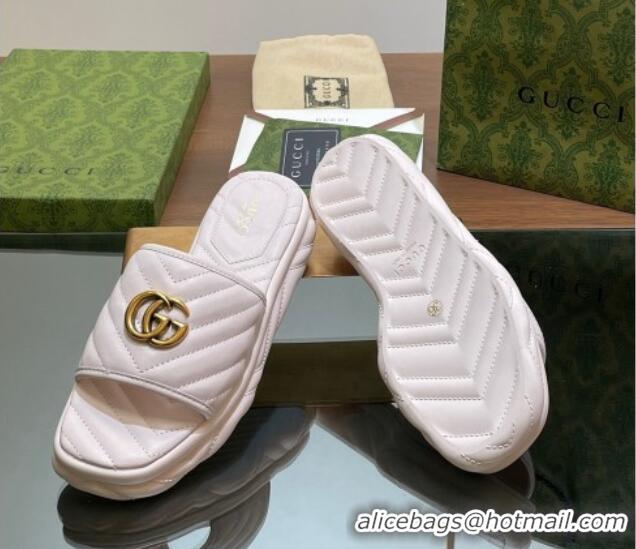 Stylish Gucci Chevron Leather Platform Slides Sandal 3.5cm with Double G White 05061