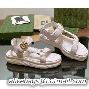 Pretty Style Gucci Chevron Leather Platform Sandals 3.5cm with Double G White 605064