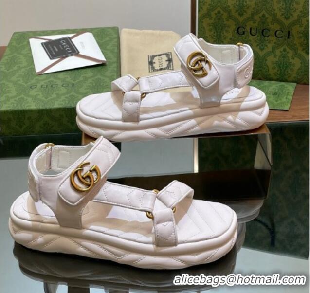 Pretty Style Gucci Chevron Leather Platform Sandals 3.5cm with Double G White 605064