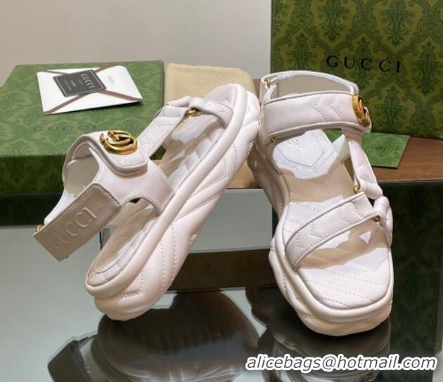 Pretty Style Gucci Chevron Leather Platform Sandals 3.5cm with Double G White 605064