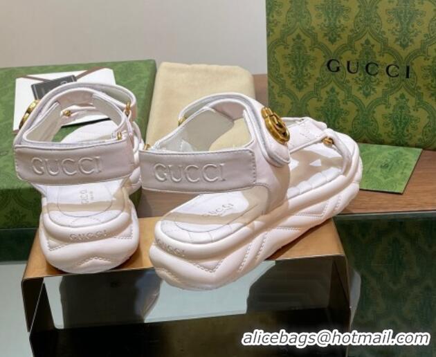 Pretty Style Gucci Chevron Leather Platform Sandals 3.5cm with Double G White 605064