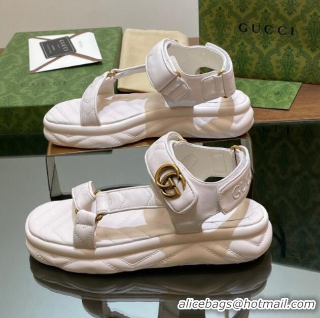 Pretty Style Gucci Chevron Leather Platform Sandals 3.5cm with Double G White 605064