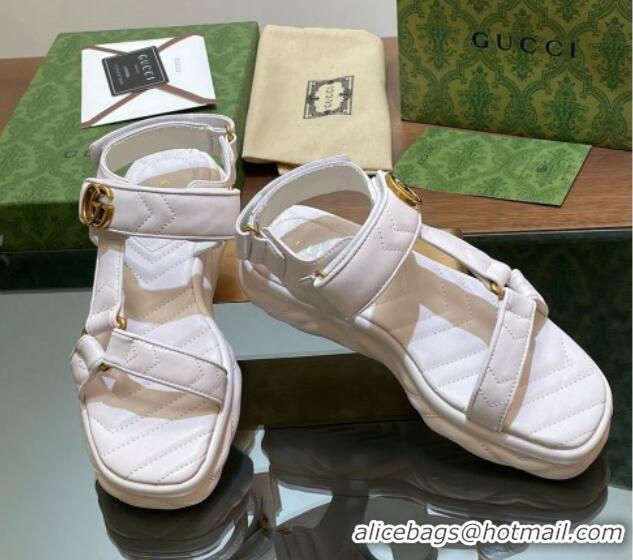 Pretty Style Gucci Chevron Leather Platform Sandals 3.5cm with Double G White 605064