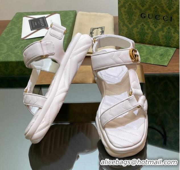 Pretty Style Gucci Chevron Leather Platform Sandals 3.5cm with Double G White 605064