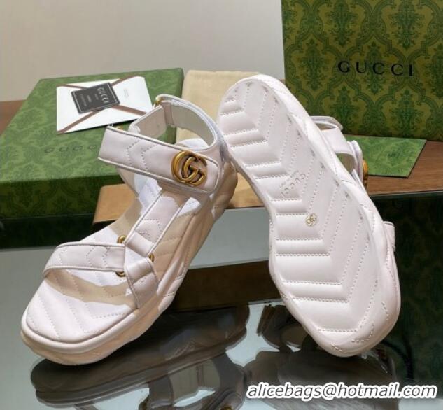 Pretty Style Gucci Chevron Leather Platform Sandals 3.5cm with Double G White 605064