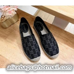 Good Quality Gucci GG Denim Espadrilles Flat Black 05066