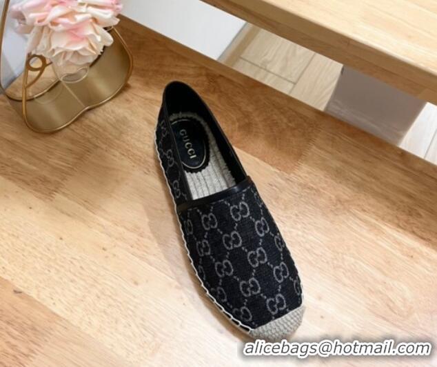 Good Quality Gucci GG Denim Espadrilles Flat Black 05066