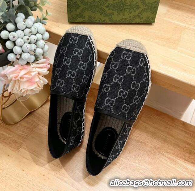 Good Quality Gucci GG Denim Espadrilles Flat Black 05066