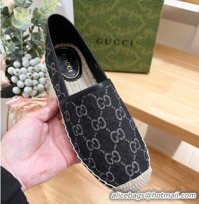 Good Quality Gucci GG Denim Espadrilles Flat Black 05066