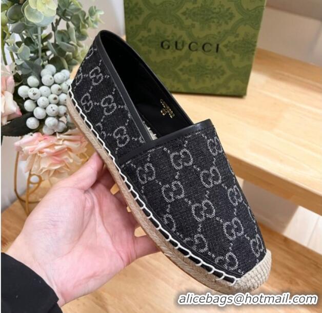 Good Quality Gucci GG Denim Espadrilles Flat Black 05066