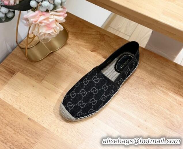 Good Quality Gucci GG Denim Espadrilles Flat Black 05066