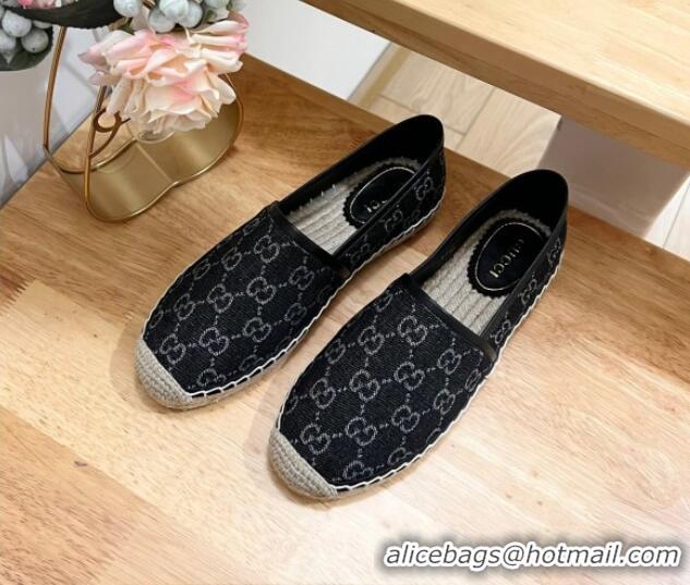 Good Quality Gucci GG Denim Espadrilles Flat Black 05066