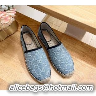 Good Product Gucci GG Denim Espadrilles Flat Light Blue 605067