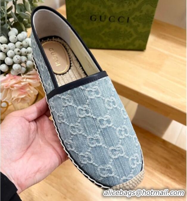 Good Product Gucci GG Denim Espadrilles Flat Light Blue 605067