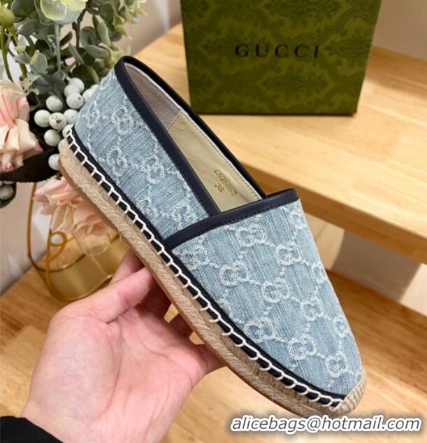 Good Product Gucci GG Denim Espadrilles Flat Light Blue 605067