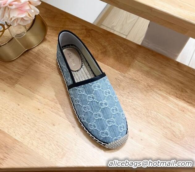 Good Product Gucci GG Denim Espadrilles Flat Light Blue 605067