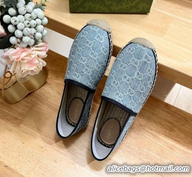 Good Product Gucci GG Denim Espadrilles Flat Light Blue 605067