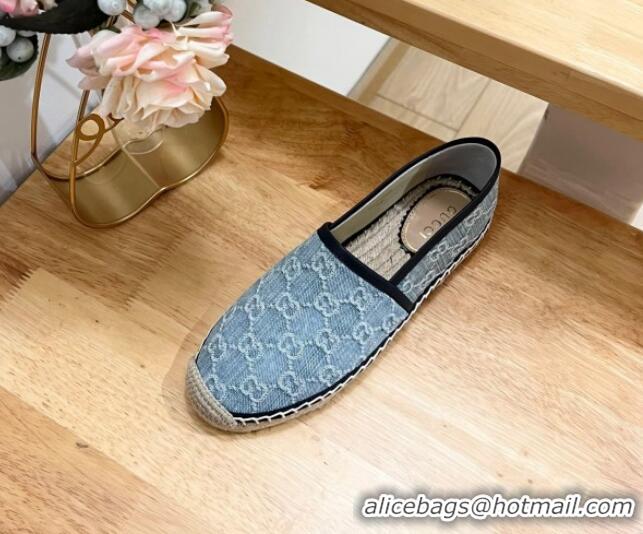 Good Product Gucci GG Denim Espadrilles Flat Light Blue 605067