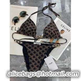 Trendy Design Celine Swimwear with Logo Chain 0618 Brown 2024