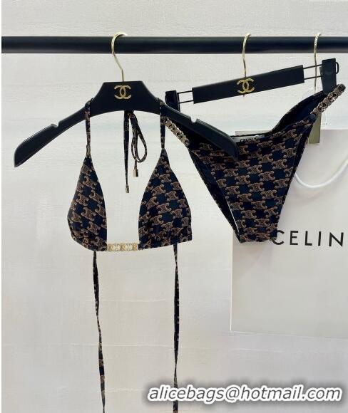 Trendy Design Celine Swimwear with Logo Chain 0618 Brown 2024