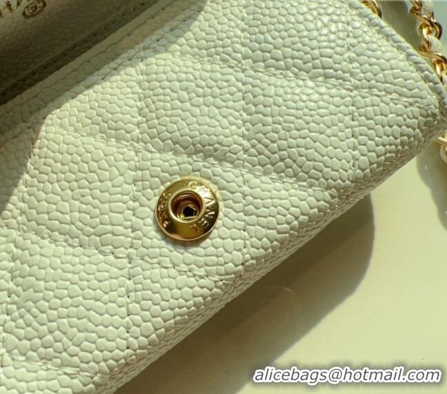 Luxury Cheap Chanel Grained Calfskin Flap Card Holder with Chain CH0510 White 2024