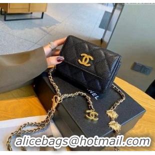 Sumptuous Chanel Grained Calfskin Chain Mini Belt Bag with Lion Charm 0510 Black 2024