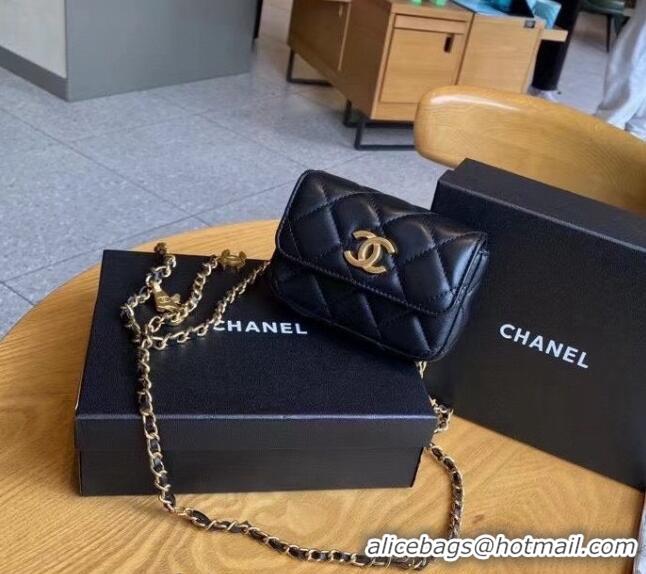 Sumptuous Chanel Grained Calfskin Chain Mini Belt Bag with Lion Charm 0510 Black 2024