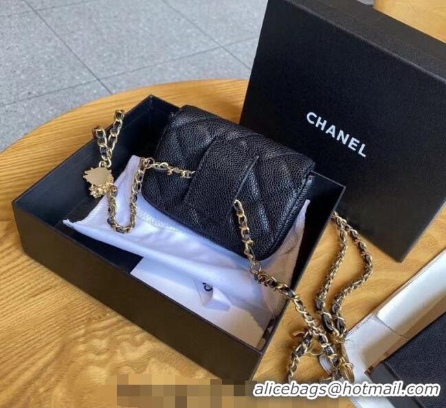 Sumptuous Chanel Grained Calfskin Chain Mini Belt Bag with Lion Charm 0510 Black 2024